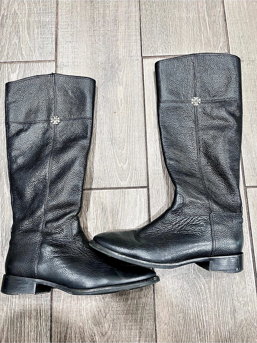Tory Burch Turnlock Leather Riding Boot Black US 10.5M
